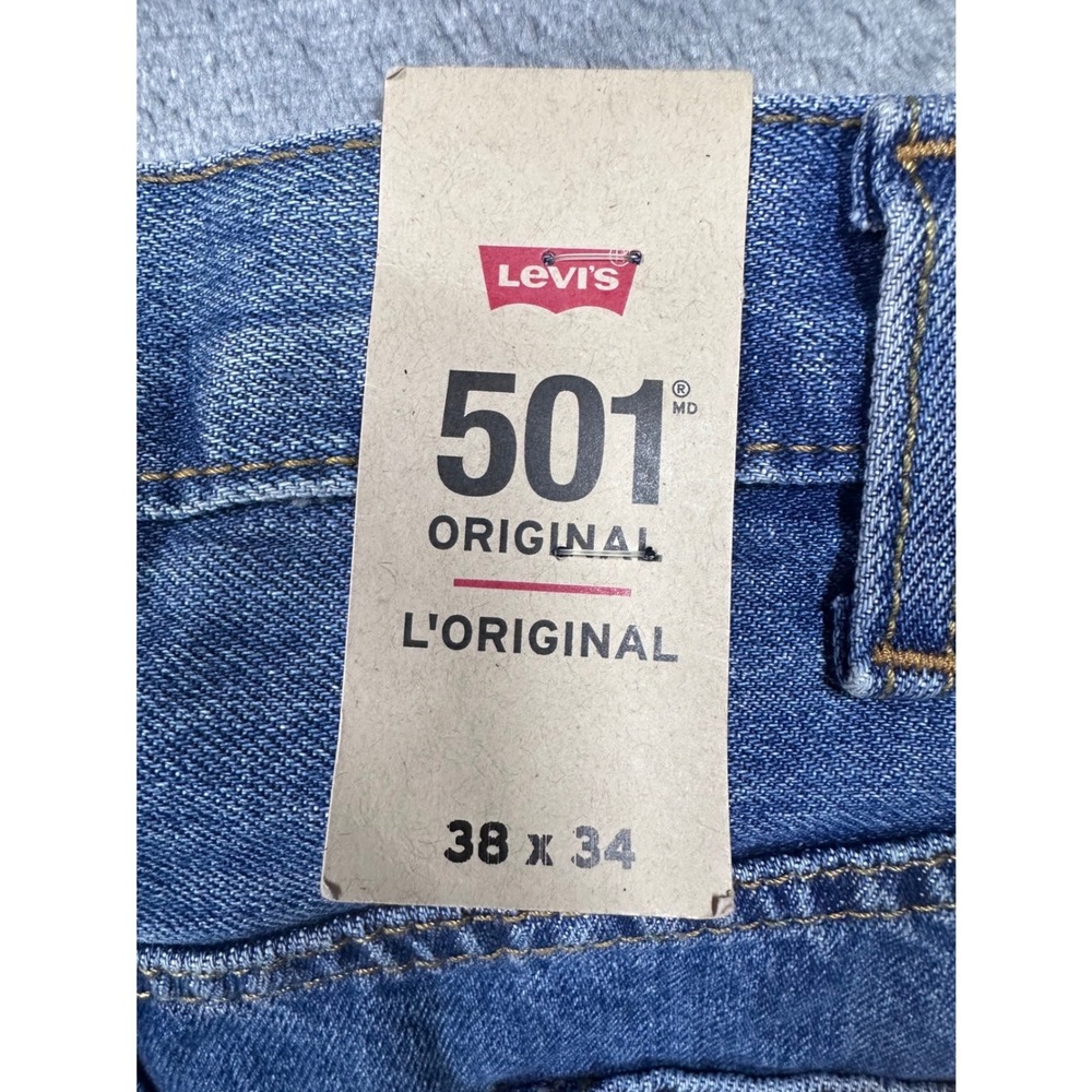 Levis 501 Original Fit Mens Jeans 38x34 Blue Denim Straight Leg Button Fly NEW - Picture 9 of 13